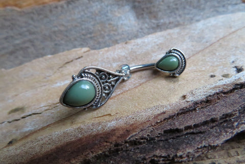 Bohemian Green Jasper Belly Ring 14g (1.6mm) Piercing