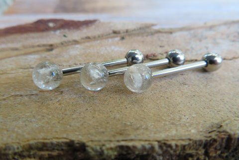 Custom Lengths Rutile Rutilated Quartz Natural Stone Barbell Tongue Ring 14g (1.6mm) Piercing