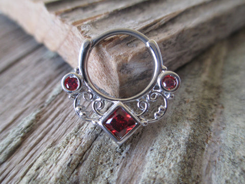 Goddess Red Crystal Gems Septum or Daith 16G (1.2mm) Piercing