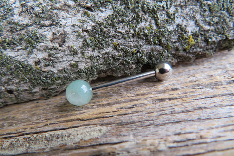 Green Aventurine Titanium Ti6Al4V ELI Implant Grade Natural Stone Barbell Tongue Ring 14g (1.6mm) Piercing