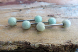 Custom Lengths Green Amazonite Natural Stone Barbell Nipple Ring Tongue Ring 14g (1.6mm) Piercing