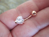 Rose Gold Ion Plated Heart Zirconia Belly Ring 14g (1.6mm) Piercing