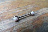 16G White 4mm Opal Pronged Surgical Steel Internally Threaded Nipple Barbell Cartilage 16G (1.2mm) Piercing