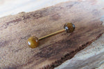 Gold Titanium Ion Plated Tiger Eye Natural Stone Barbell Nipple Ring Tongue Ring 14g (1.6mm) Piercing