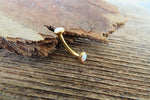 Gold IP White Fire Opal Minimalist Petite Custom Lengths Belly Ring 14g VCH Internally Threaded Piercing