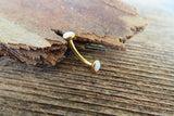 Gold IP White Fire Opal Minimalist Petite Custom Lengths Belly Ring 14g VCH Internally Threaded Piercing