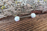 White Opal Surgical Steel Nipple Tongue Ring Barbell 14G (1.6mm) Piercing