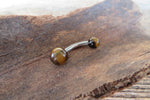 THICK 12G or 10G Tiger Eye Natural Stone Belly Ring Curve 12G (2.0mm) 10G (2.5mm) VCH Piercing 6mm & 8mm Balls