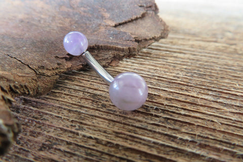 THICK 12G or 10G Amethyst Natural Stone Belly Ring Curve 12G (2.0mm) 10G (2.5mm) VCH Piercing 5mm & 8mm Balls