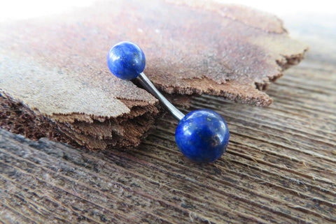 Custom Lengths Lapis Lazuli Natural Stone Belly Ring 14g (1.6mm) VCH Piercing Black Obsidian 8mm 10mm 12mm