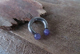 14G 12G 10G Amethyst Natural Stone Statement Piece Horseshoe Septum Ring Externally Threaded Surgical Steel Barbell Piercing 10mm 11mm 12mm