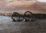 Black IP Tiger Eye Natural Stone 16G Horseshoe Septum Lip Ring Internally Threaded Surgical Steel Barbell Piercing 8mm 10mm