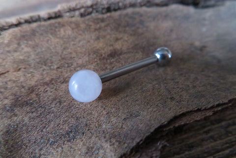 12G THICK Rose Quartz Natural Stone Barbell Tongue Ring 12G (2.0mm) Piercing