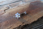 Floating Gold IP Crystals Minimalist Custom Lengths Crystal Flower Gems Belly Ring 14g VCH Internally Threaded Piercing