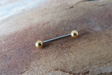 Gold IP 14G Titanium Ti6Al4V ELI Implant Grade Barbell Nipple Ring Tongue Ring 14G (1.6mm) Piercing All Lengths Hypoallergenic