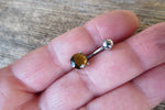 Tiger Eye Petite Natural Stone Belly Ring 14G (1.6mm) Piercing