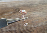 Floating Gold IP Minimalist Custom Lengths Opal Crystal Flower Gems Belly Ring 14g Internally Threaded Piercing 14K Gold Plated