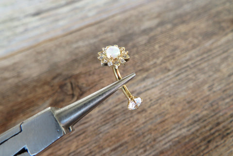 Gold IP Minimalist Custom Lengths Opal Crystal Flower Gems Belly Ring 14g Internally Threaded Piercing 14K Gold Plated