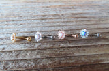 Floating Silver IP Minimalist Custom Lengths Opal Crystal Flower Gems Belly Ring 14g VCH Internally Threaded Piercing