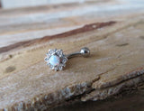 Floating Silver IP Minimalist Custom Lengths Opal Crystal Flower Gems Belly Ring 14g VCH Internally Threaded Piercing