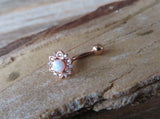 Rose Gold Plated Minimalist Floating Opal Crystal Flower Gems Belly Ring 14g VCH Internally Threaded Piercing