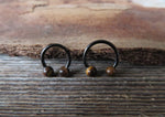 Gold IP Tiger Eye Natural Stone 16G Horseshoe Septum Lip Ring Internally Threaded Surgical Steel Barbell Piercing 8mm 10mm