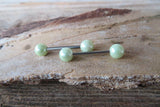 14G Mint Green Pearl Silver Surgical Steel Pearl Nipple Piercing Set Pair