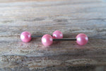 14G Bubblegum Pink Pearl Rose Gold Ion Plated Surgical Steel Pearl Nipple Piercing Set Pair