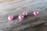 14G Bubblegum Pink Pearl Rose Gold Ion Plated Surgical Steel Pearl Nipple Piercing Set Pair