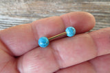 Gold Ion Plated Turquoise Howlite Natural Stone Barbell Nipple Ring Tongue Ring 14g (1.6mm) Piercing