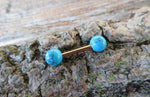 Gold Ion Plated Turquoise Howlite Natural Stone Barbell Nipple Ring Tongue Ring 14g (1.6mm) Piercing