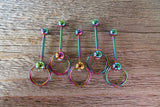 Custom Lengths Rainbow Knocker Tongue Ring 14g (1.6mm) Piercing