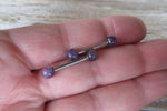 Minimalist Surgical Steel Amethyst Natural 5mm Stone Barbell Nipple Rings Industrial 14G (1.6mm) Piercing