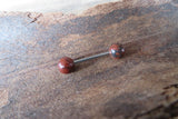 Mahogany Jasper Natural Stone Barbell Nipple Ring Tongue Ring 14g (1.6mm) Piercing