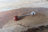 Custom Lengths Mahogany Jasper Natural Stone Barbell Tongue Ring 14g (1.6mm) Piercing