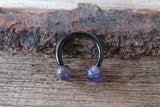 Black IP Minimalist Stone 12G 10G Amethyst Natural 5mm Stones Horseshoe Septum Ring Surgical Steel Barbell Piercing 12mm