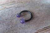 Gold IP Minimalist Stone 12G 10G Amethyst Natural 5mm Stones Horseshoe Septum Ring Surgical Steel Barbell Piercing 12mm