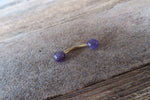 Minimalist Rose Gold IP Petite Amethyst Natural 5mm Stone Belly Ring Curve 14G (1.6mm) Piercing