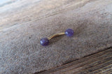 Minimalist Rose Gold IP Petite Amethyst Natural 5mm Stone Belly Ring Curve 14G (1.6mm) Piercing