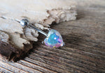 Silver Ion Plated Large Heart Aurora Borealis Zirconia Belly Ring 14g (1.6mm) Piercing