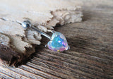 Silver Ion Plated Large Heart Aurora Borealis Zirconia Belly Ring 14g (1.6mm) Piercing