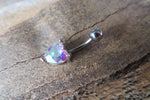 Silver Ion Plated Large Heart Aurora Borealis Zirconia Belly Ring 14g (1.6mm) Piercing