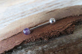 Minimalist Green Aventurine & Amethyst Natural 5mm Stone Barbell Tongue Ring 14g (1.6mm) Piercing