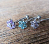 Floating Purple Minimalist Petite Custom Lengths Crystal Flower Gems Belly Ring 14g VCH Internally Threaded Piercing