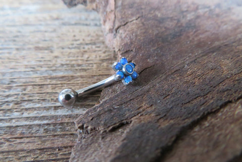 Blue Opal Floating Minimalist Petite Custom Lengths Flower Belly Ring 14g VCH Internally Threaded Piercing