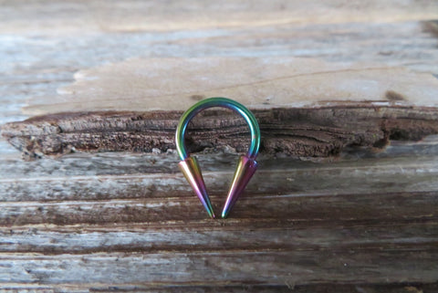 12G Rainbow IP Horseshoe Long 12mm Spike Surgical Steel Barbell Piercing 12G (2.0mm) Septum Limited Edition