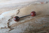 Mahogany Jasper Natural Stone Barbell Nipple Ring Tongue Ring 14g (1.6mm) Piercing