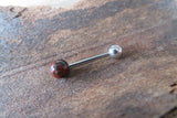 Custom Lengths Mahogany Jasper Natural Stone Barbell Tongue Ring 14g (1.6mm) Piercing