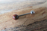 Custom Lengths Mahogany Jasper Natural Stone Barbell Tongue Ring 14g (1.6mm) Piercing