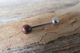 Custom Lengths Mahogany Jasper Natural Stone Barbell Tongue Ring 14g (1.6mm) Piercing